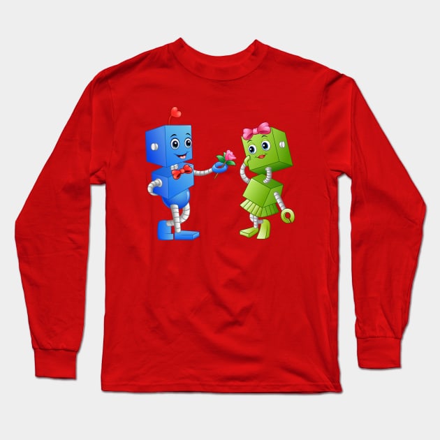 Robots Couple Long Sleeve T-Shirt by Mako Design 